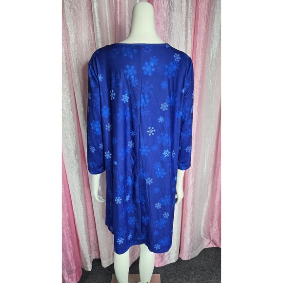 Christmas Santa Claus Reindeer Sliegh Snowflake Blue Dress Size Large - Picture 7 of 8